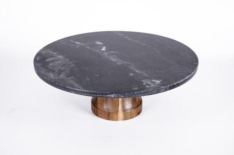 Black Marble Cake Stand with Wood Base