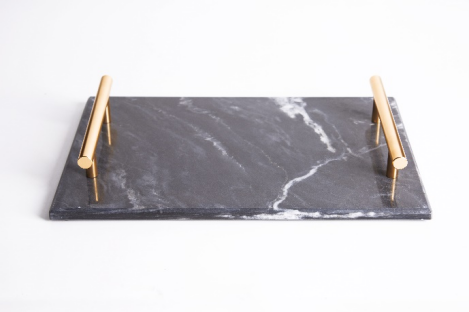 Black Marble Serving Tray With Rose Gold Handles