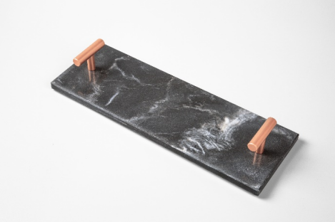 Black Marble Serving Tray With Rose Gold Handles