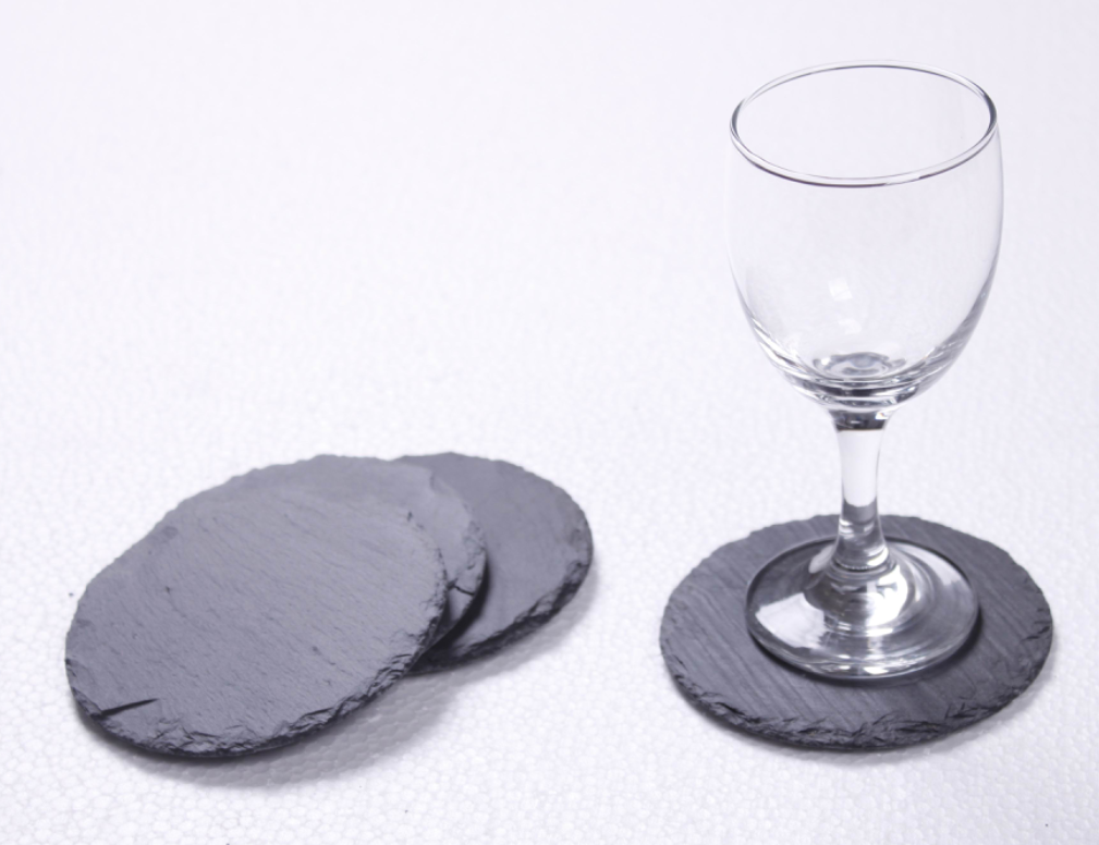 Slate Coaster Round Set Of 4 Rough Chipped Edges