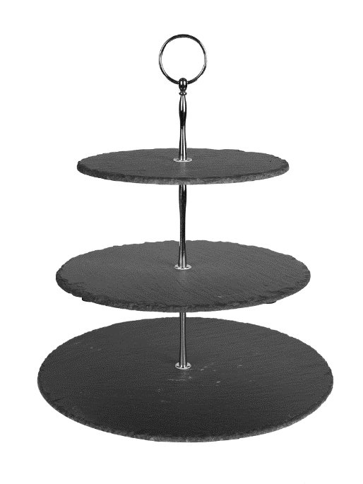 3 Tier Slate Cake Stand With Zinc Alloy Handle Round Rough Chipped Edges