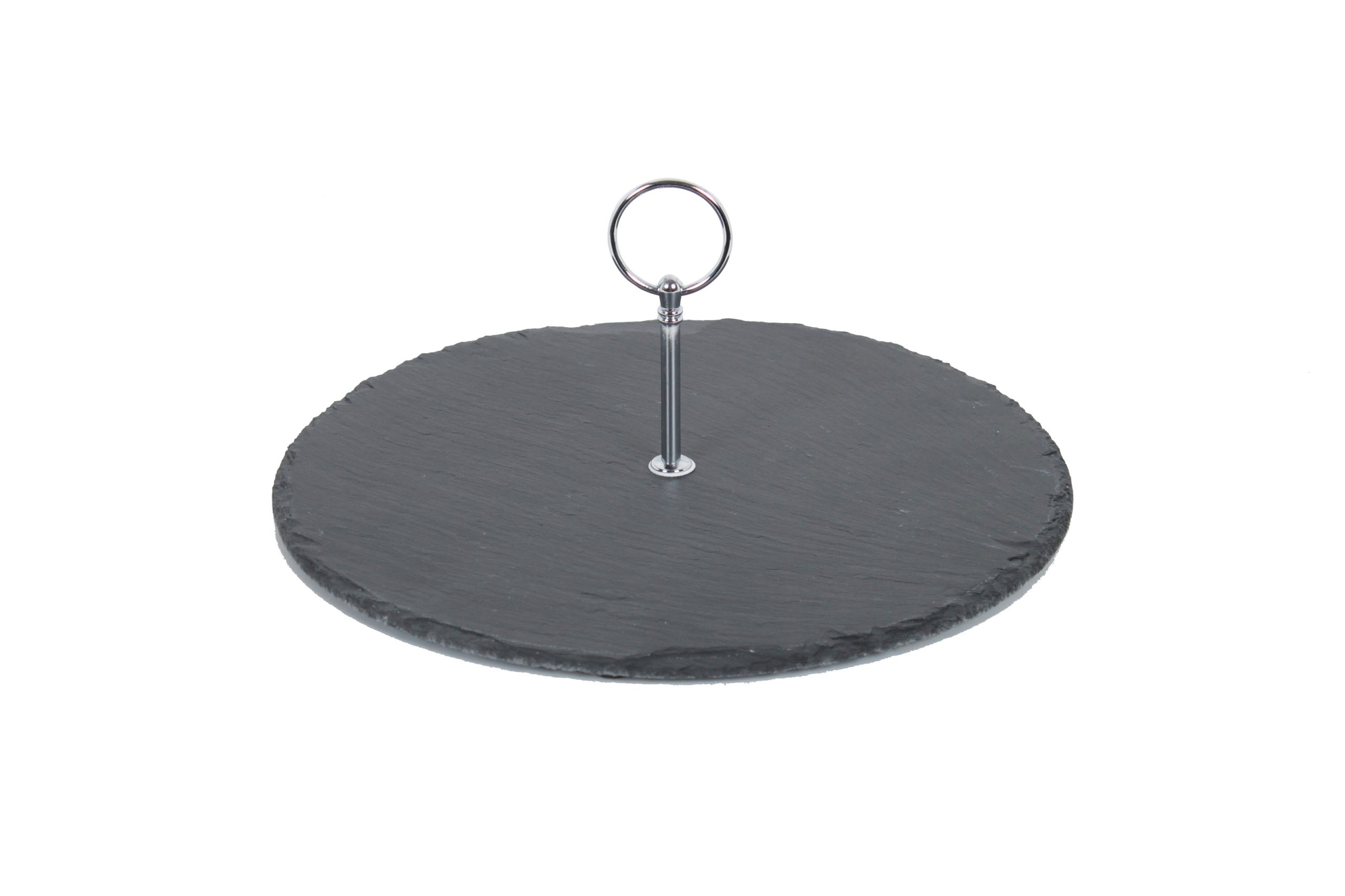 Slate Cake Stand With Zinc Alloy Handle Round Rough Chipped Edges