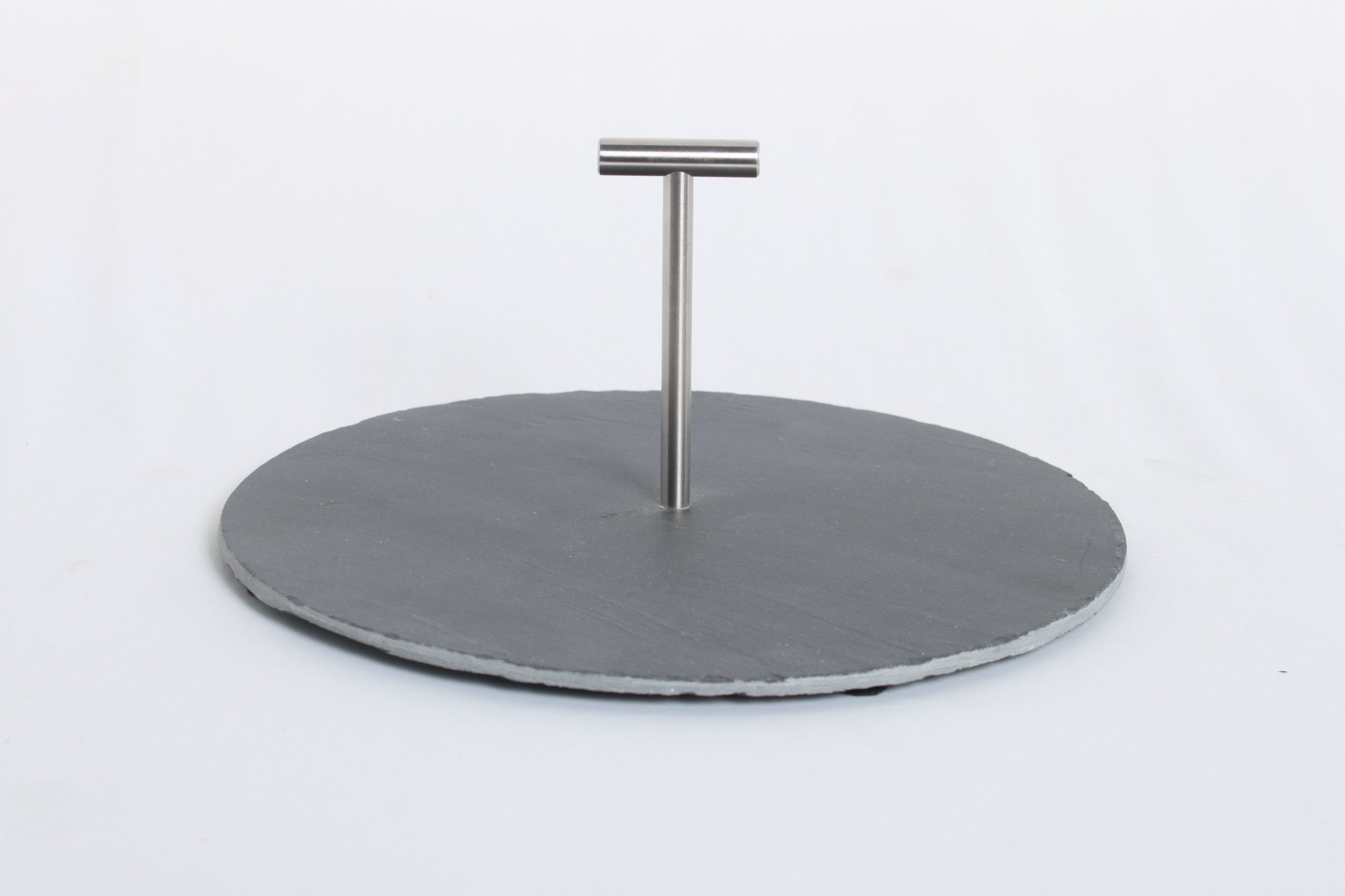Slate Cake Stand With Zinc Alloy Handle Round Rough Chipped Edges