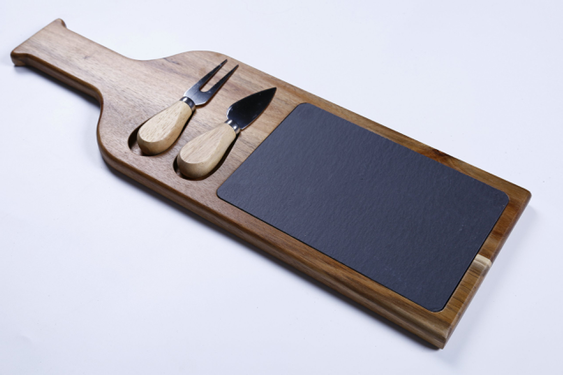 Slate & Acacia Wood Serving Board with Cheese Knives