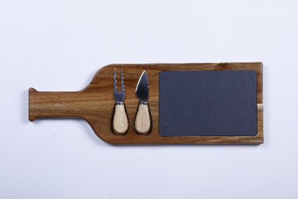 Slate & Acacia Wood Serving Board with Cheese Knives