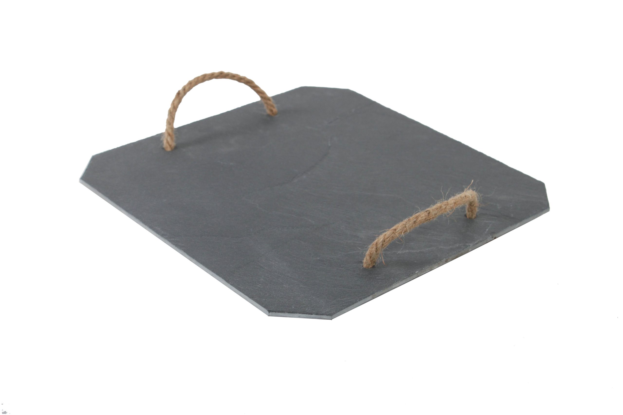 Slate Rope Handle Tray With Corner Cutted Square Straight Cut Edges