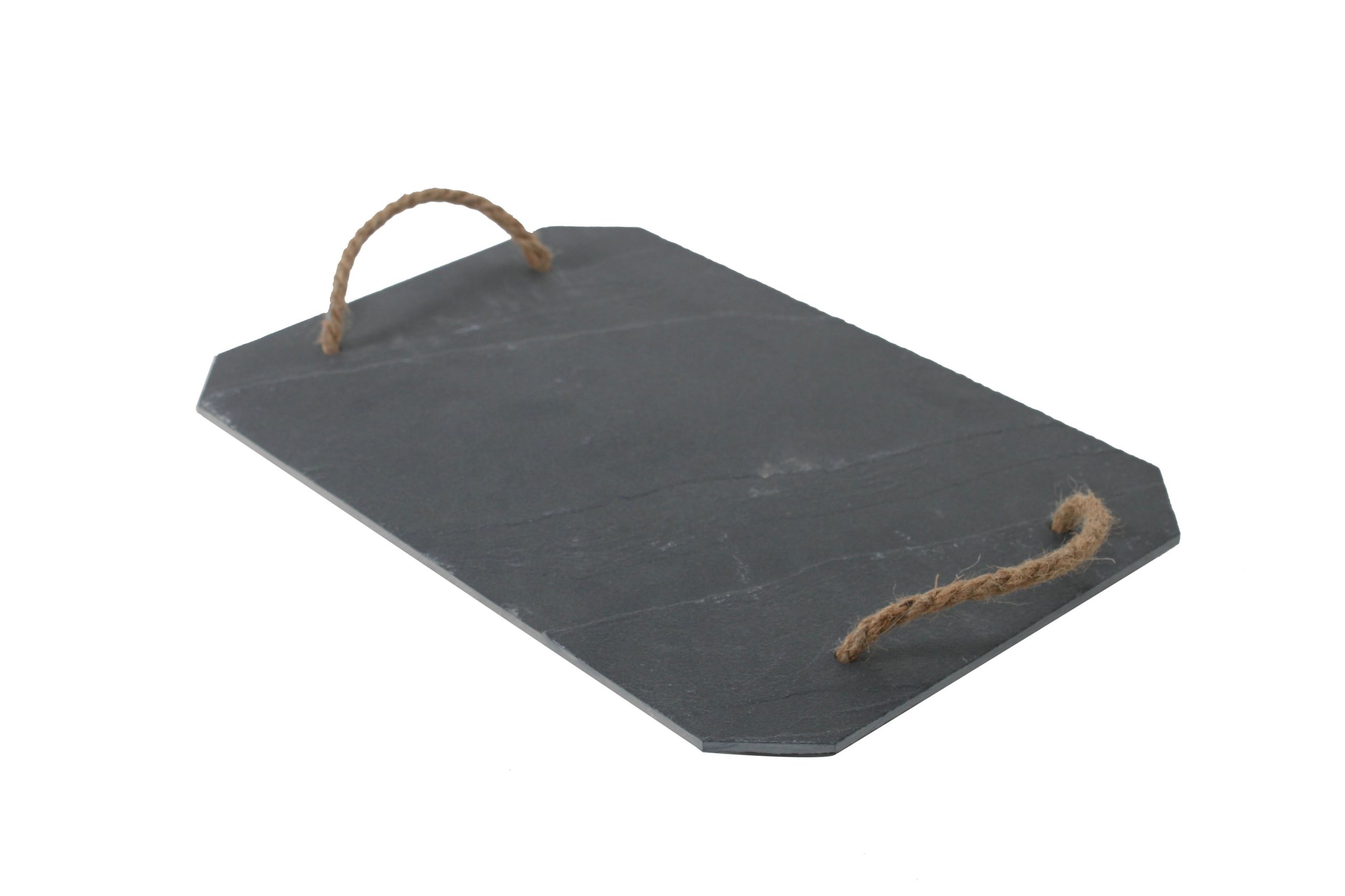 Slate Rope Handle Tray With Corner Cutted Rectangle Straight Cut Edges