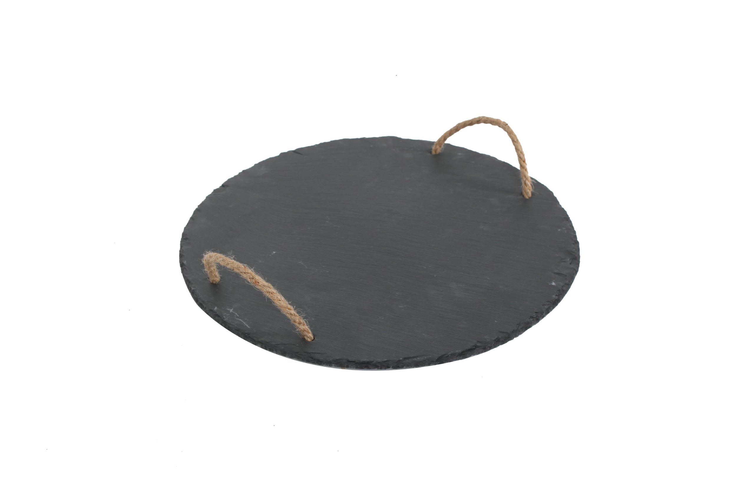 Slate Serving Tray With Zinc Alloy Handles Round Rough Chipped Edges