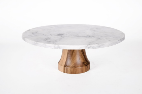 White Marble Cake Stand with Wood Base