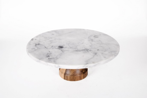 White Marble Cake Stand with Wood Base