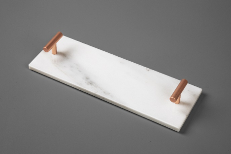Cloud White Marble Serving Tray With Rose Gold Handles