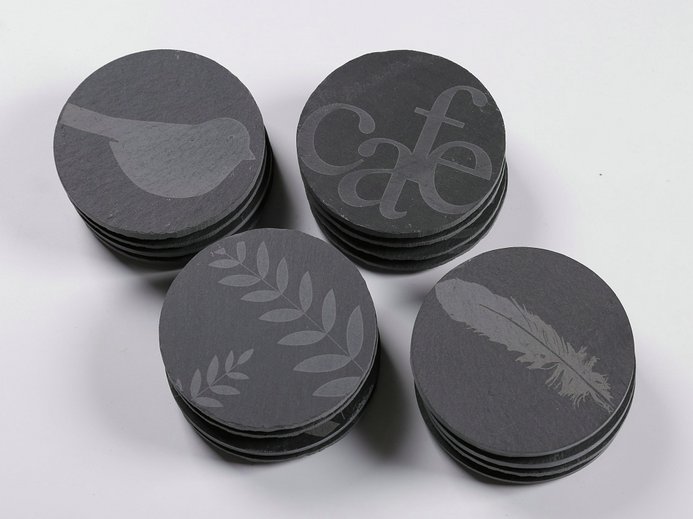 Set Of 4 Slate Coasters With Laser Engraving